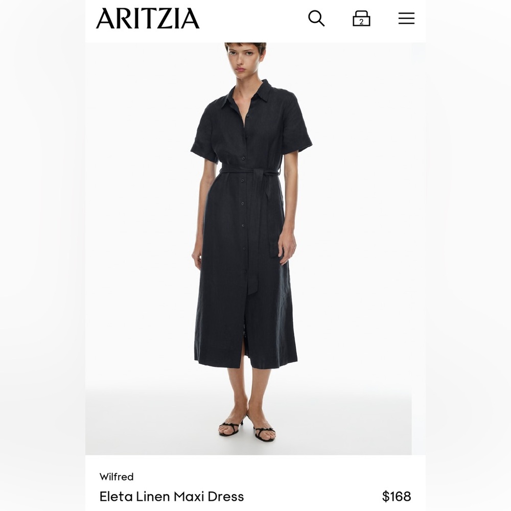 Aritzia Wilfred Eleta Linen Maxi dress, dark night navy, size XS